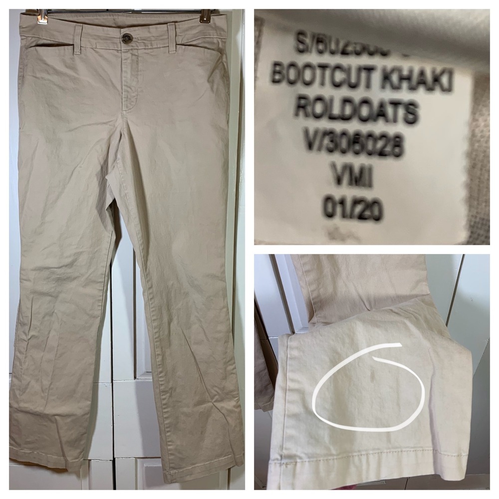 Old Navy Bootcut Khaki Pants Womens 8 Tan Rolled Oats Stretch Chino STAINS - Picture 8 of 8
